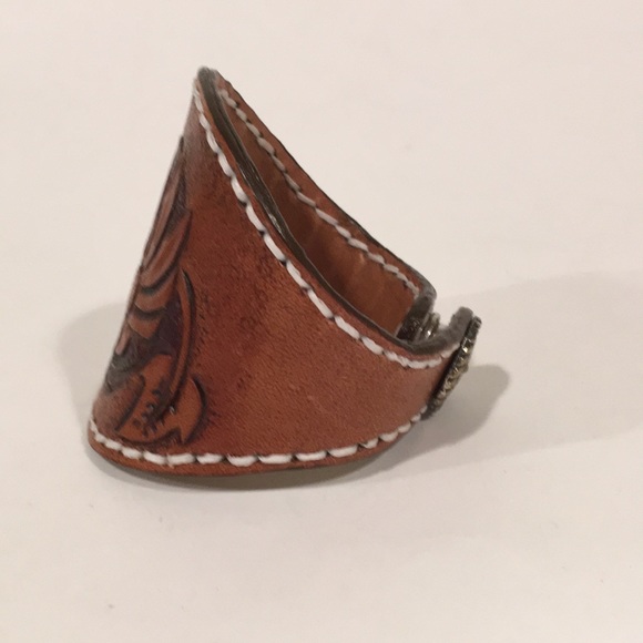 Boho Western Floral Tooled Leather Cuff Bracelet - Picture 2 of 14